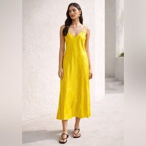 Lee Mathews Stella Silk Satin Slip Dress Yellow Bias Cut Maxi US 8 Luxury NEW